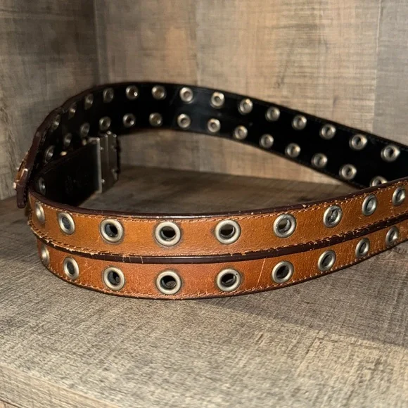 Brown Leather Belt with Metal Accents - Picture 4 of 8